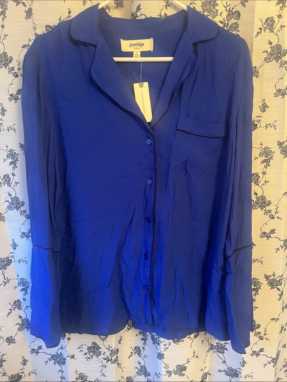 Porridge NWT Navy Blue Button Down Belle Sleeve Blouse